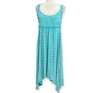 Fresh Produce Dress Women’s L Blue Floral Rayon Handkerchief Hem Sundress USA